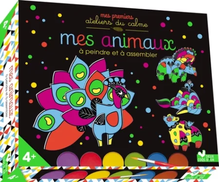 Mes animaux à peindre et à assembler - Coffret avec 6 godets de peinture, 1 pinceau fin et 3 cartes prédécoupées