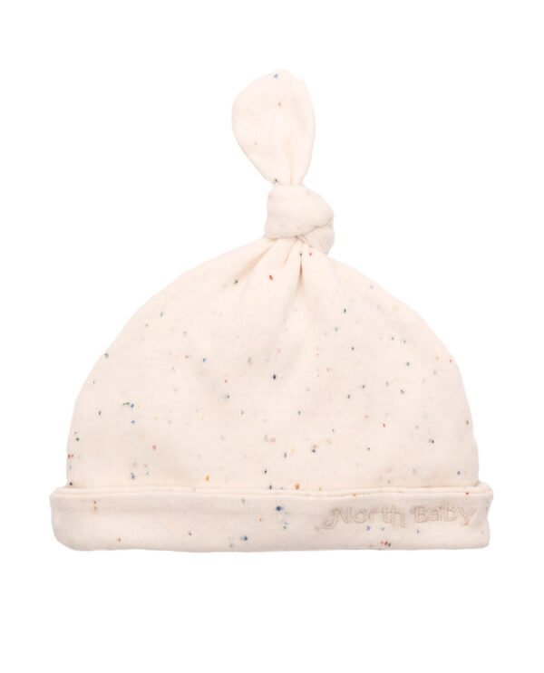 Bonnet bébé en coton bio avec nœud, rose ivoire