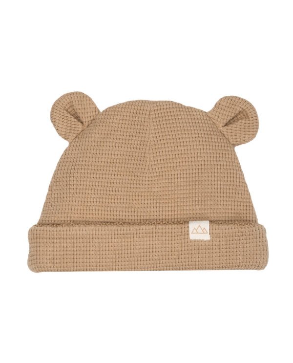Bonnet bébé kawaii en coton bio taupe chaud